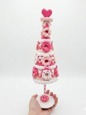 Viral Pink Donut Bow Peppermint Square Tree Sculpture Statue